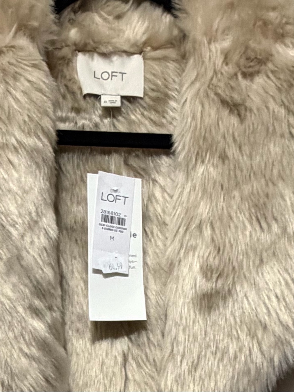 NWT LOFT Faux Suede Faux Fur Open Front Vest Beige M